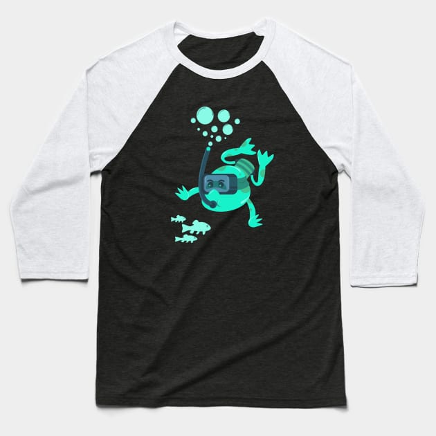 Diving frog illustration Baseball T-Shirt by pencildog